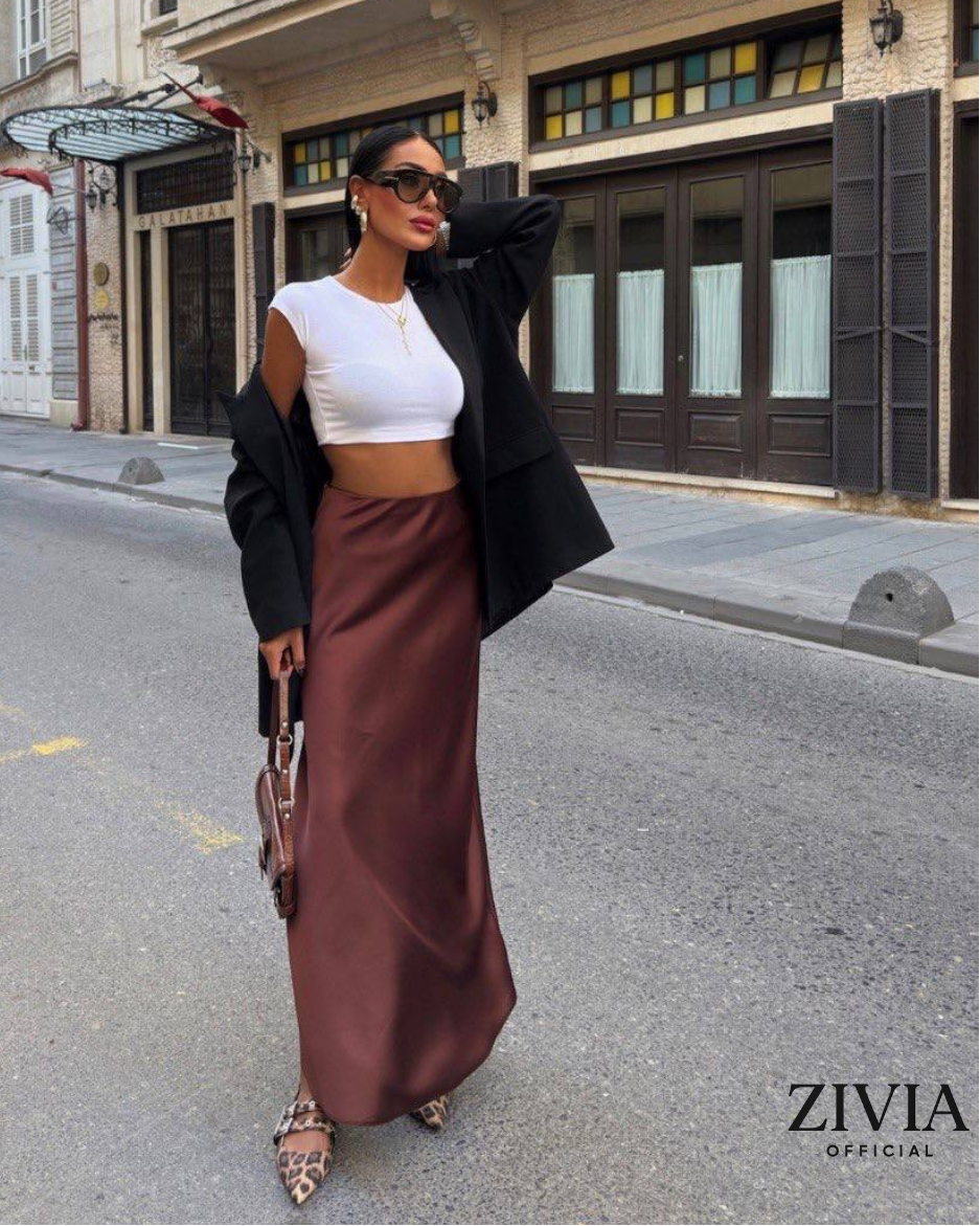 Fund Satin Maxi për Femra | Ngjyrë Kafe Elegante | Stil Minimal, Chic & Modern