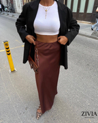 Fund Satin Maxi për Femra | Ngjyrë Kafe Elegante | Stil Minimal, Chic & Modern