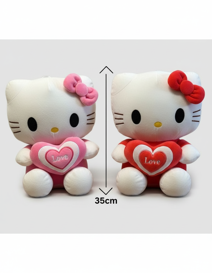 Hello Kitty Pellush 35cm – Me Zemër “Love”, Ngjyrë Rozë ose Të Kuqe