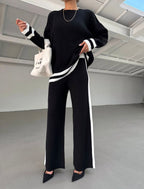 Set Triko 2-Pjesësh për Femra – Oversized Top & Pantallona Wide-Leg me Vija