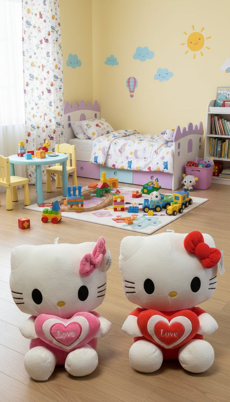 Hello Kitty Pellush 35cm – Me Zemër “Love”, Ngjyrë Rozë ose Të Kuqe