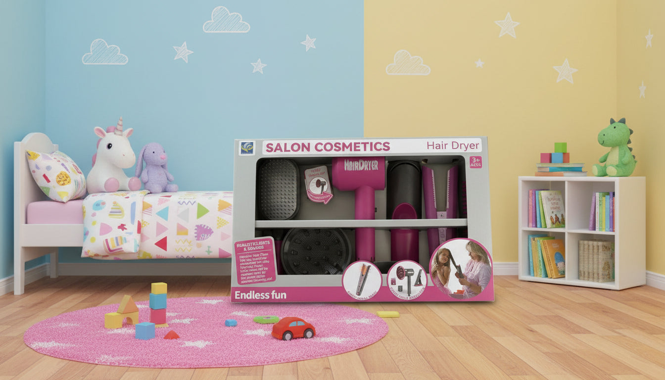 Kids Salon Cosmetics Hair Dryer Set – Toy Hair Styling Kit for Girls