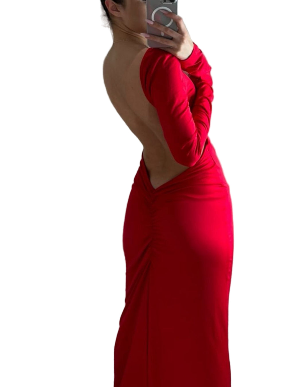 Fustan i Kuq Elegant me Shpinë të Hapur – Maxi, Sexy & pas trupit