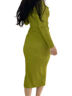 Fustan Midi Bodycon me Mëngë të Gjata – Jeshile Oliv