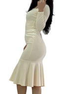 Fustan i Ngushtë Krem me Fund të Zgjeruar – Elegant & Bodycon