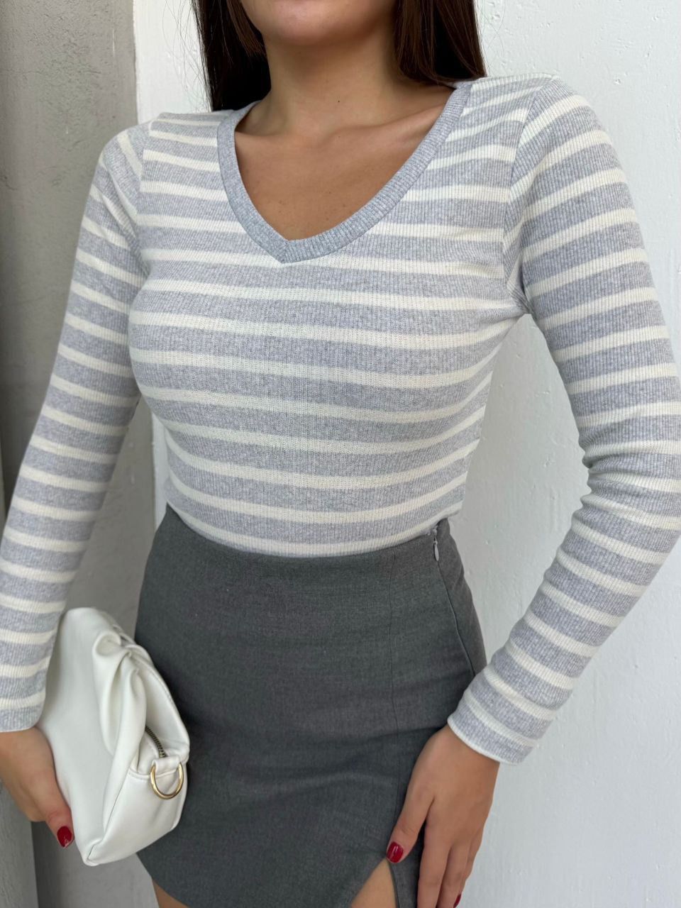 Bluzë me Vija Horizontale – Jake V, Material i Butë & Stretch, Mëngë të Gjata