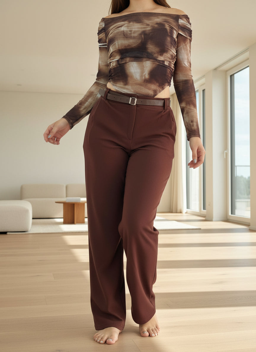 Pantallona me bel te larte – Prerje e drejte, e rehatshme & Stil Minimalist