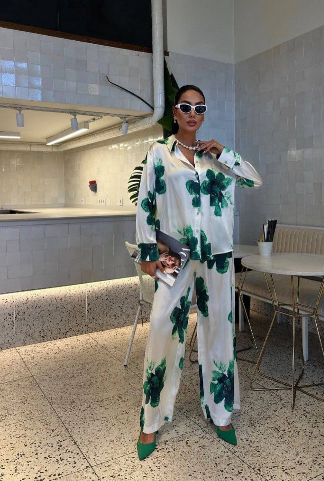 Set Sateni Premium me Print Lulesh – Këmishë & Pantallona