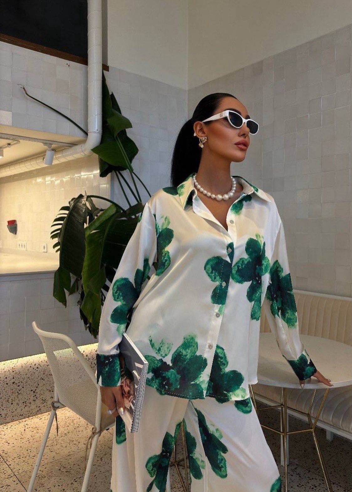 Set Sateni Premium me Print Lulesh – Këmishë & Pantallona