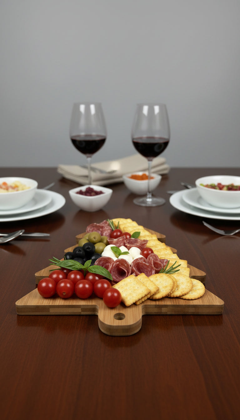 Dërrasë Bambuje në Formë Peme – Festive & Praktike për Servirje