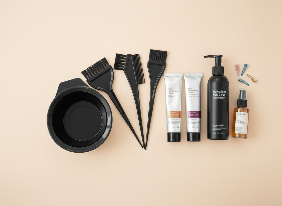 Set Profesional për Lyerje Flokësh – 4 Copë (Tas + 3 Furça)