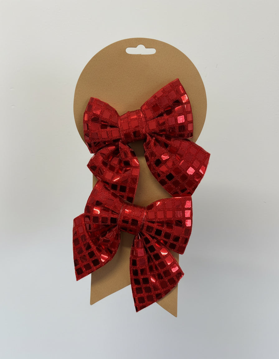 Fjongo Dekorative të Kuqe – Set Fjongosh Krishtlindjesh me Shkëlqim