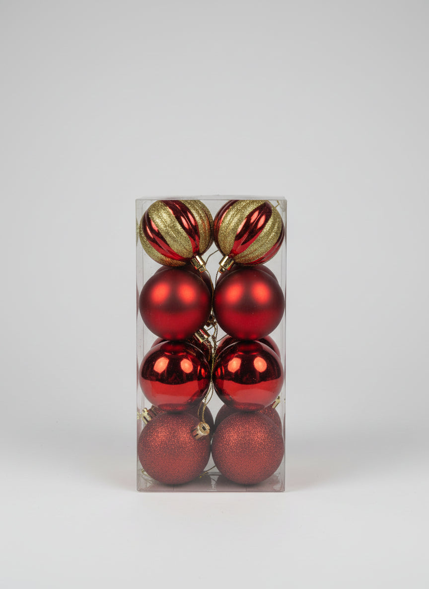 Topa Dekorativë Krishtlindjesh – Set Ornamentesh të Kuq & të Artë