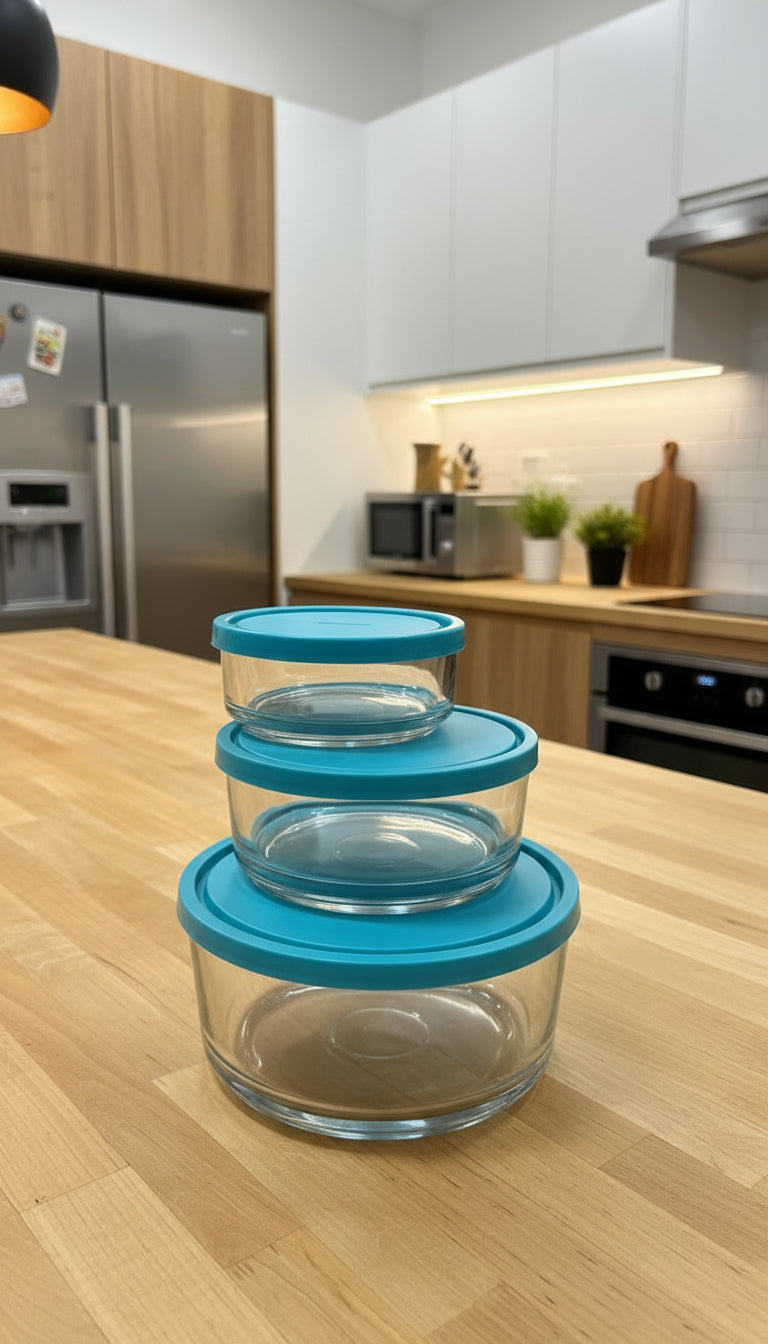 Set Tasa Qelqi me Kapak Silikoni – 3 Copë | Ruajtje Ushqimi