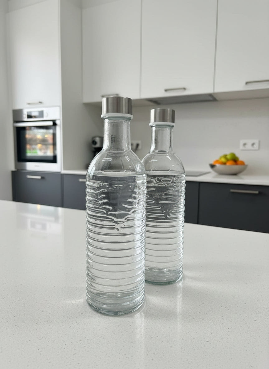 Shishe uji prej qelqi me kapak inox