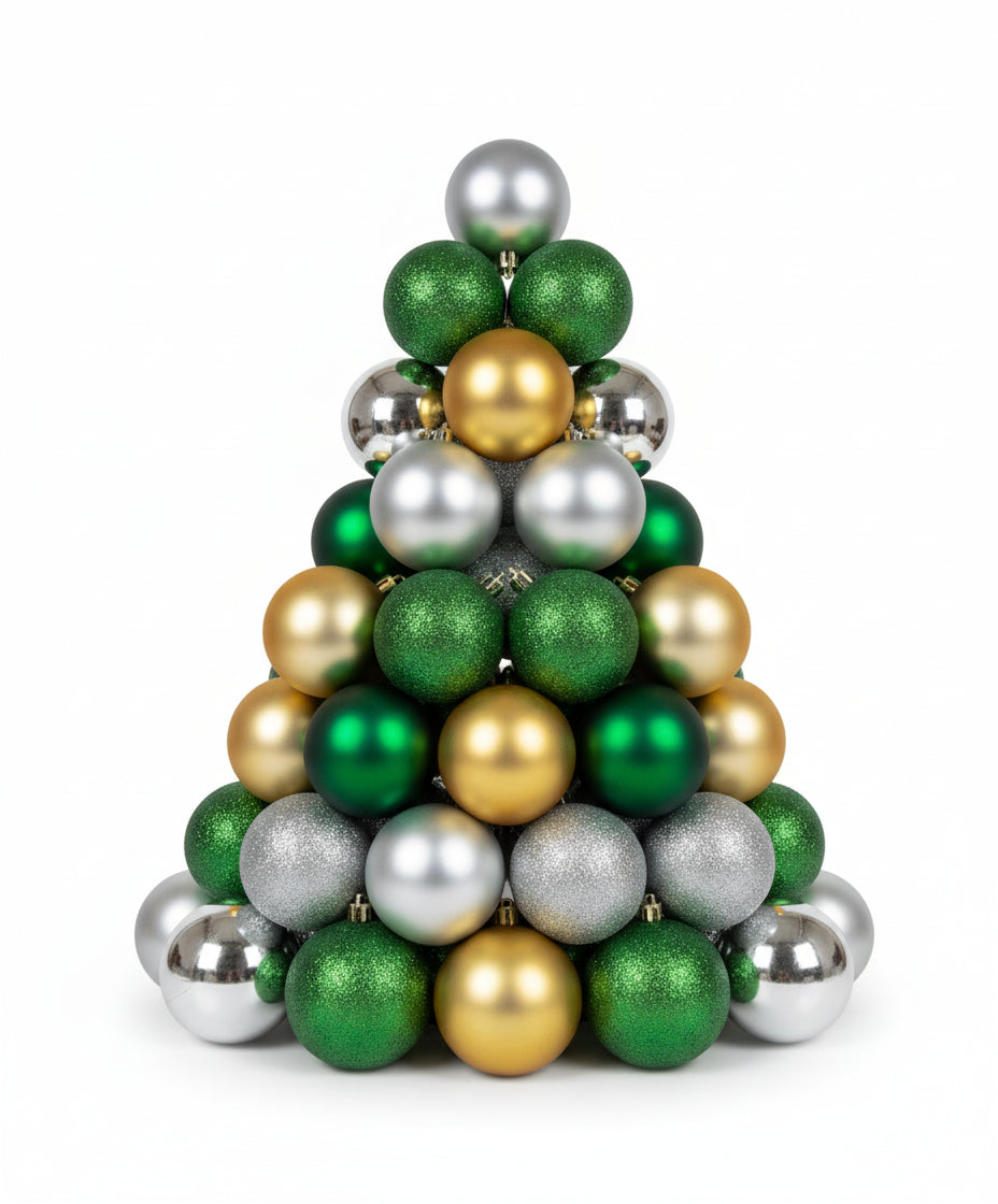 Set Topthash Dekorativ për Pemen e Vitit të Ri – Gri, Jeshile & Gold