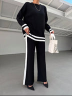 Set Triko 2-Pjesësh për Femra – Oversized Top & Pantallona Wide-Leg me Vija